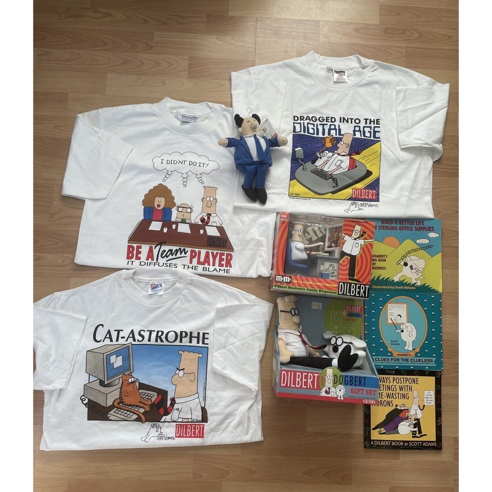 Scott Adams Dilbert 6 Signed Shirt Autograph Letter Comic Art Dogbert plushie